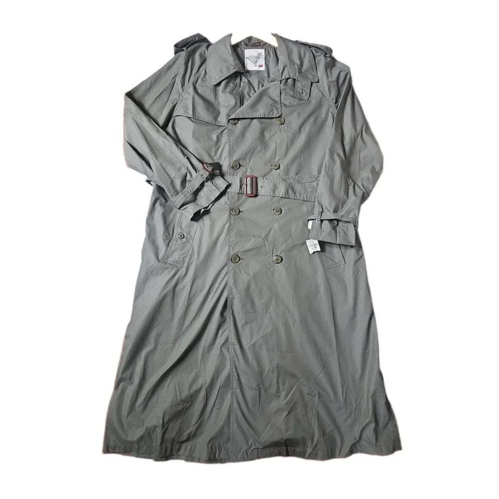 John Weitz Vtg Mens Double Breasted Trench Coat 42L Olive Grey Duster
